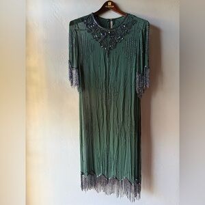 Vintage Sheer Green Beaded Dress
